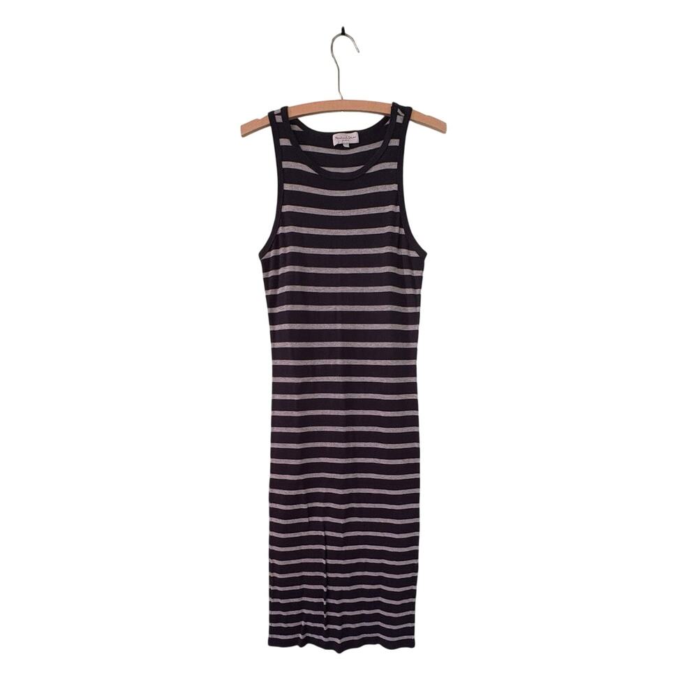 Michael Stars Black and Gray Striped Midi Dress